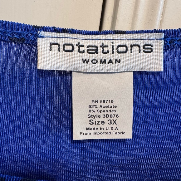 Notations Women’s Plus Size Blue Black Sparkle Top Blouse Crew Neck Sz 3X - Picture 4 of 8